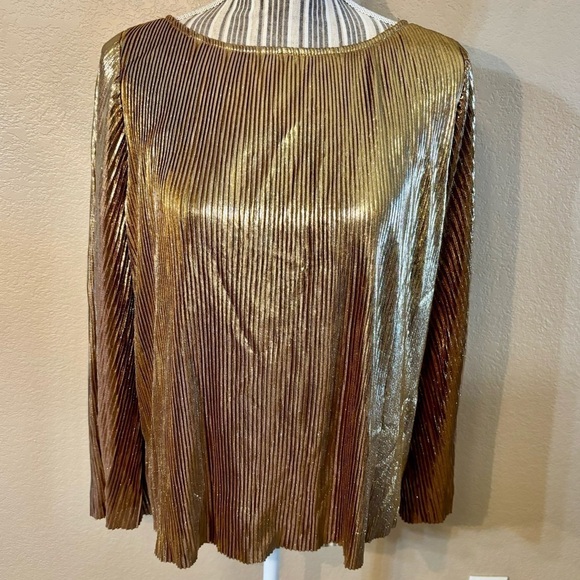 Jennifer Lopez Top Small Gold Ribbed Shimmery Flared 3/4 Sleeve Round Neck - Picture 1 of 15